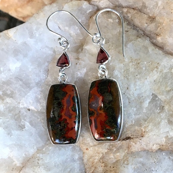 MOROCCAN AGATE & GARNET sterling silver earrings - Picture 7 of 7